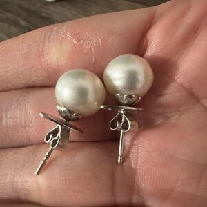 Authentic South Sea White Pearl Earrings with 14k white gold setting